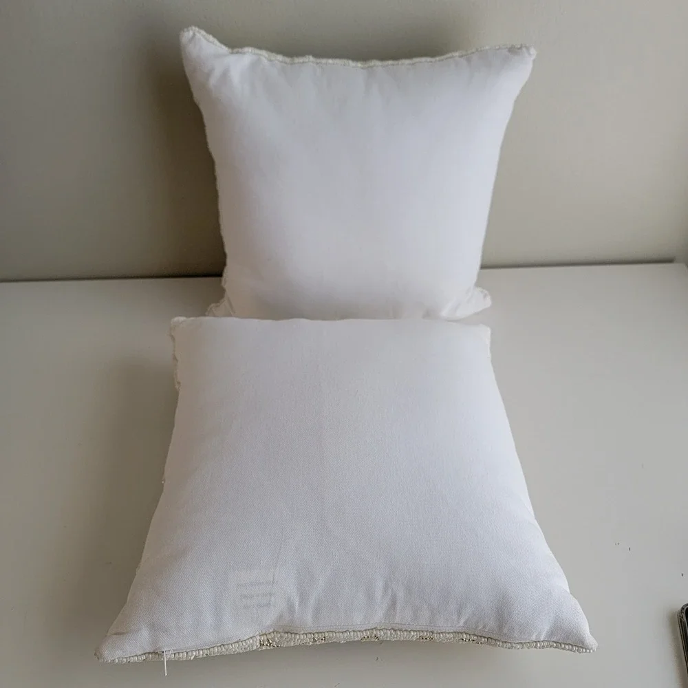 Tiger Beaded Throw Pillows‎ Set of 2 Cream Gold Safari Decor 14in Square